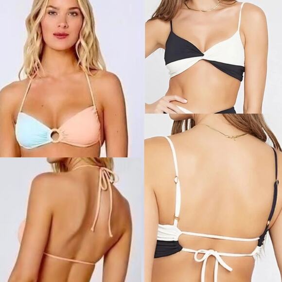 NWT L Space Bikini Top Ringo Twist Colorblock & Ring Halter Swim BUNDLE Sz XS - Picture 1 of 7